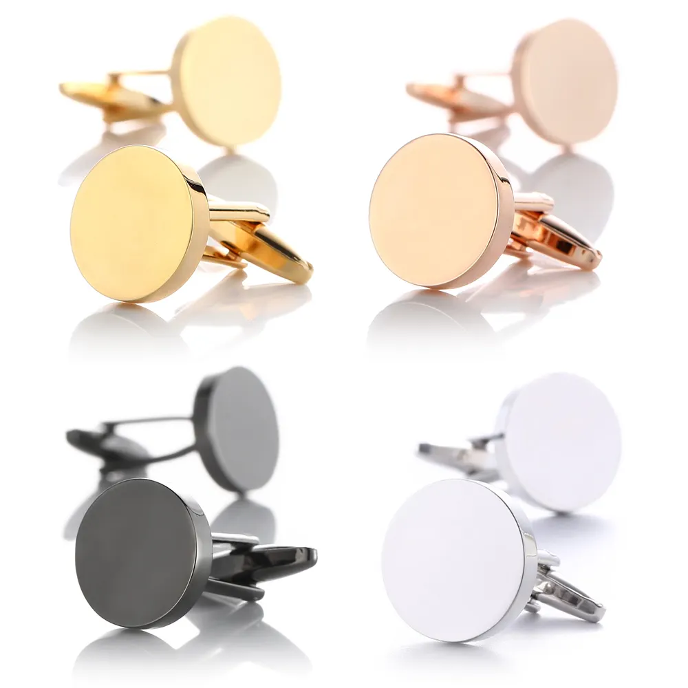 Wholesale Custom Logo Cufflinks Stainless Steel Round Cufflink With Mirror Polish DIY Jewelry Making Luxury Men Cufflinks