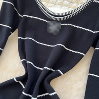 Robe décontractée élégante pour femmes, à manches longues, col en U, rayée, en tricot, coupe évasée, pour tous les jours, vêtements pour femmes, robe élégante pour femmes