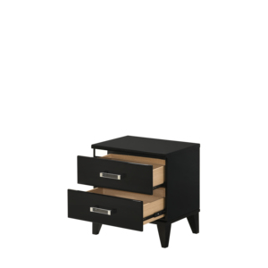 Chelsie Black Finish Nightstand With Two <b>Drawers</b> And Silver Handles <b>For</b> Bedroom <b>Storage</b> - Product Image 3