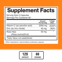 Vitamine C OEM 2000mg avec Zinc + Capsules de cynorrhodon 120 unités