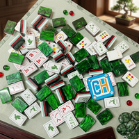 Nouvel ensemble de tuiles de mahjong de luxe avec dos émeraude, lettres directionnelles et graphismes numérotés pour le jeu familial de mahjong