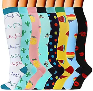medico calze lunghe Suppliers-Calcetines Largos divertenti puntini colorati atletici 15-20mmHg Bunte Socken infermiera medica calze lunghe a compressione