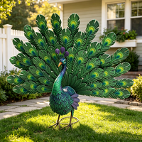 Statue de paon en acier pour jardin - Ornement extérieur résistant aux intempéries avec revêtement en poudre pour jardin, patio et pelouse
