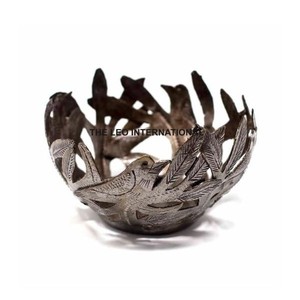 Bol en aluminium de forme ronde en cuivre antique Modern Birds Leaf Hot Selling Home Accent Decorative Bowl - Product Image 1