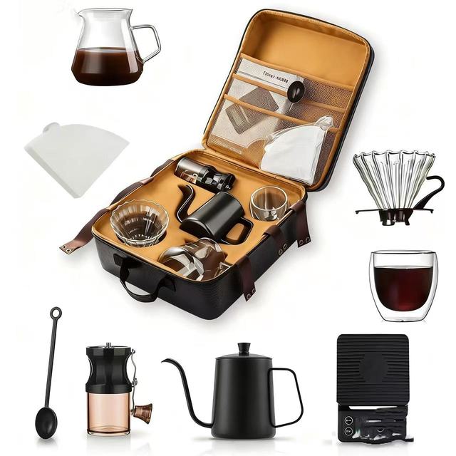 WANSHENG Customizable Storage Travel Espresso Coffee Pot Set EVA Bag Equipment Filter Cup Hand-pump Shockproof Espresso Machine