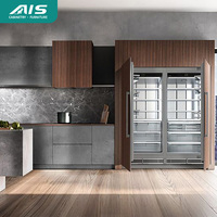 Armoires de cuisine modulaires noires en MDF avec robinet en marbre, design moderne de haute qualité, améliore le style et l'efficacité