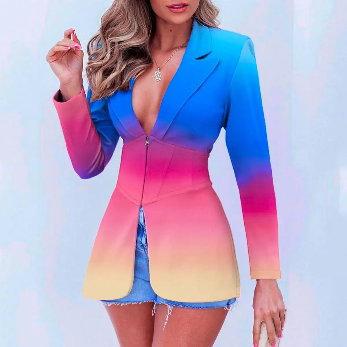 FS4829D — blazer de couleur pour femmes, nouveau costume d'automne à la mode, dégradé de couleurs