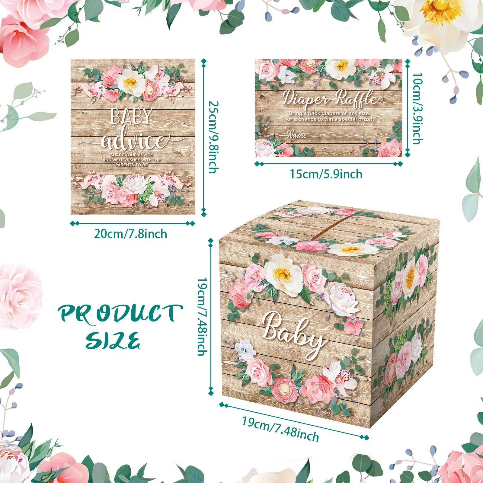 DAMAI Floral Baby Shower Theme Party Advice Cards for Kids Gift Flower Box Set Favor do partido com cartão do convite