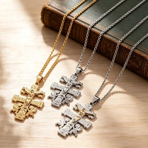 Croix <span class=keywords><strong>orthodoxe</strong></span> chrétienne en acier inoxydable, pendentif crucifix de Jésus, bijoux religieux vintage, cadeau - Product Image 2