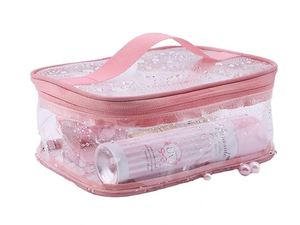 Custom Transparent Cosmetic <b>case</b> Zipper <b>Makeup</b> Bag Pvc Waterproof pink Cosmetic Bag With Handle - Product Image 4