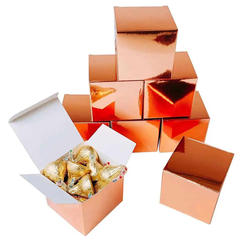 गर्म बेच 2x2x2 इंच गुलाब सोने के कागज कैंडी बक्से छोटे वर्ग पार्टी एहसान बक्से