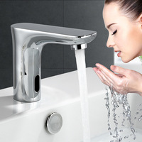 Robinet de lavabo sans contact à capteur infrarouge en laiton sans plomb, moderne, chromé, automatique, pour usage commercial