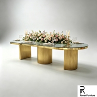 Table de banquet ovale de luxe pour mariage, base en acier inoxydable, plateau en verre transparent, table durable pour mariage, hôtel, événement, fête, décoration