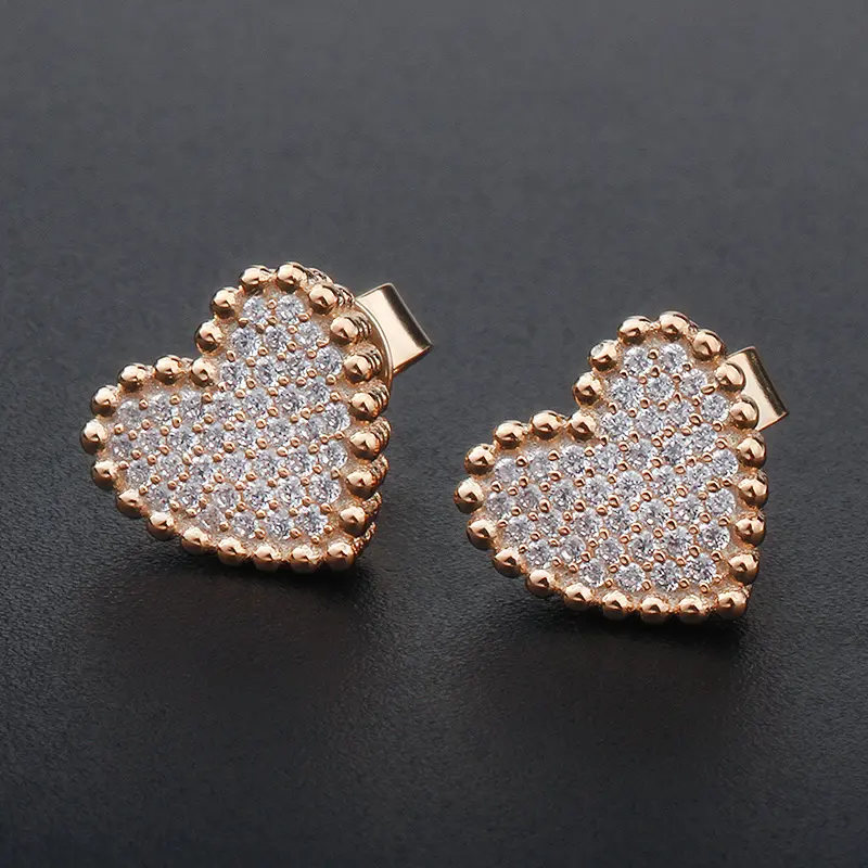 siver 925 jewelry sterling silver heart shaped earrings cubic zirconia rose gold 18k women zircon stud earrings gift for girl