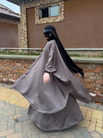 YXN043 Ensemble deux pièces gris minimaliste, robe islamique modeste à superpositions amples, kaftan décontracté à manches longues pour femmes musulmanes