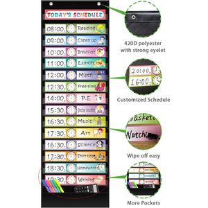 Tabla de Horarios Diarios con Bolsillos de Tela, Tarjetas Reutilizables de Doble Cara, Organizador para Aula, Oficina, Hogar y Escuela, Modelo 6554 - Product Image 5