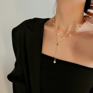 Collar de Perlas y Mariposas en Acero Inoxidable Chapado en Oro de 18K para Mujer, Modelo XL016, Lujoso, Resistente al Agua y al Deslustre - Product Image 5