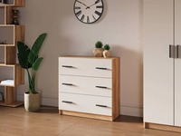 Commode moderne en chêne bicolore à 3 tiroirs avec poignées noires et glissières à billes pour chambre à coucher et projets hôteliers
