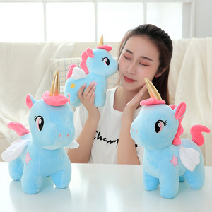 Peluche Unicorno Kawaii con Corna Dorate, Simpatico Cavallo Volante Pegaso con <span class=keywords><strong>Ali</strong></span>, Morbido Pupazzo Animale Rosa Blu per Regalo Ragazze - Product Image 2