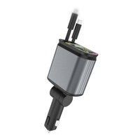 Chargeur de voiture rétractable rapide 4 en 1 100W, chargeur de voiture USB C, charge rapide, câbles rétractables et adaptateur de chargeur de voiture avec port USB