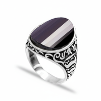 Ottoman Tugra hommes Style pierre d'onyx ovale forme hommes bague bijoux en gros fait à la main authentique 925 bague en argent Sterling hommes