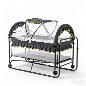 Custom Pet rocking cradle bed, Dog swing crib with mosquito net, <b>Cat</b> hanging rocking bed on wheels - Product Image 1