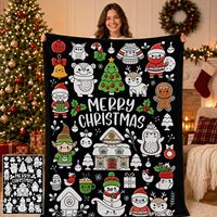 Couverture de Noël à colorier soi-même, double couche en flanelle, à peindre à la main, style graffiti, cadeau de Noël