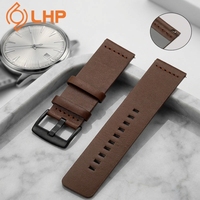 Bracelet en cuir souple ultra-fin à libération rapide – Largeurs 16/18/22/24 mm, couleurs noir/marron foncé/bleu, étanche, style mode pour montre connectée