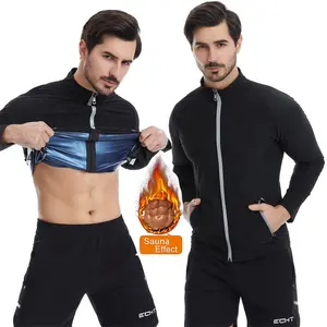 Men Sauna Suit Top Zipper Workout Body Shaper Fitness Heat Trapping Long Sleeve Sweat Sauna Jacket