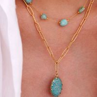Collier chaîne classique en acier inoxydable plaqué or avec pendentif carré en pierre pour femme, idéal pour mariage, fiançailles et cadeau de fête