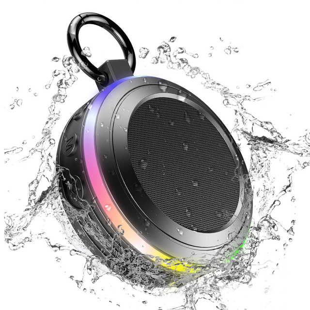 T9 Shower Speaker IP67 Waterproof FM Radio Microphone Shower Speaker RGB LED Lighting Suction Cup Battery