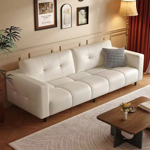 Canapé d'angle moderne de luxe en cuir crème à trois places avec rembourrage en éponge pour petit appartement, idéal pour salon confortable - Vente en gros - Product Image 3