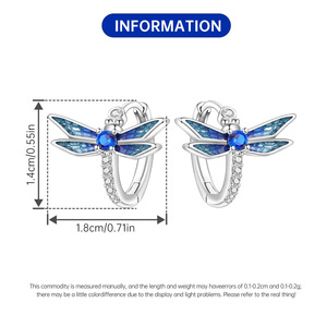 Boucles d'oreilles libellule bleue en laiton blanc et zircon, nouvelle série animale inspirée de la nature, exclusives pour femmes - Product Image 5