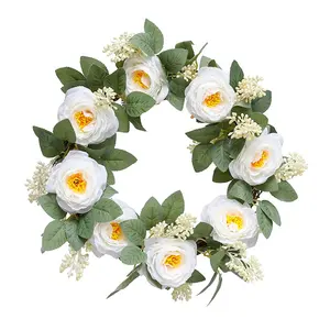 KEWEI 769 Competitive Price Artificial Roses Flower Garland White Rose Garland Supplier Wedding Rose Wreath Ornament