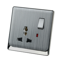 Panneau de placage brossé ABUK 1 groupe 1 voie maison 13A 3Pin prises de courant multifonctions universelles interrupteur mural électrique prise de courant