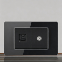 Interrupteur mural tactile moderne 2 gangs noir PC IP20 10A 230V compatible Wi-Fi application Smart Life port USB-C 1 voie 86x86mm