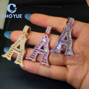 S925 Sterling <b>Silver</b> Cursive Font Letters Initial Baguette Moissanite Men Pendant Hip Hop <b>Charm</b> for Men Pass Diamond Tester GRA - Product Image 2