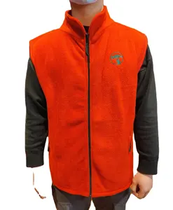 Bán Buôn Unisex Đồng Bằng Đỏ Đứng Cổ Áo Không Tay Dây Kéo Fleece Vest Biểu Tượng Tùy Chỉnh Mùa Đông Ấm Làm Việc Đồng Phục Vest Với Túi