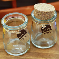 Bocaux en verre imprimés en gros pour pouding, capacité 100ml, 150ml, 200ml, avec couvercle en liège et PP, pour le petit-déjeuner, le fromage, le lait, le stockage et l'utilisation en cuisine