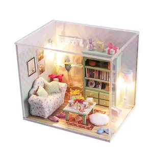 宏达家具Diy迷你玩具屋制作木制玩具娃娃屋木制书房模型娃娃屋沙发迷你