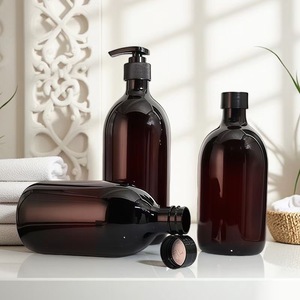 500ml Hotel Home Use Amber <strong>Refillable</strong> Lotion Pump Bottle Round Plastic Shampoo <strong>Hand</strong> <strong>Soap</strong> and Shower Gel Dispenser Bottle - Product Image 1