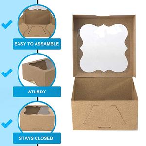 กล่องขนมปังกระดาษคราฟท์มีหน้าต่าง ขนาด 6x6x2.5 นิ้ว สีขาว สำหรับใส่ขนม ขนมอบ เค้ก พาย สำหรับงานปาร์ตี้ งานแต่งงาน บรรจุภัณฑ์กล่องขนม - Product Image 5