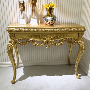 Table <span class=keywords><strong>console</strong></span> d'appoint de salon de style <span class=keywords><strong>baroque</strong></span> antique européen classique de luxe, rectangulaire, avec marqueterie, filigrane et acanthe en relief - Product Image 1