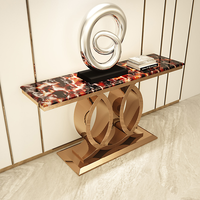Console en Métal avec Miroir et Plateau en Marbre pour Maison et Supermarché, Meuble d'Entrée avec Rangement pour Salon