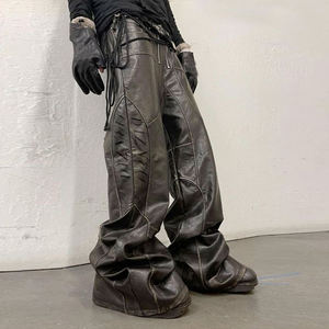 2025 पुरुषों की ट्रेंडी काले चमड़े की पैंट उच्च फैशन विंटेज शैली और आकार चौड़ा पैर ढीले फिट स्टाइलिश आकस्मिक - Product Image 1