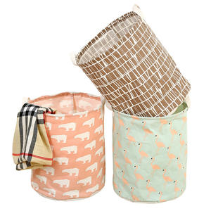 Panier à linge pliable rond en coton et lin, seau de rangement pliable pour vêtements sales, organiseur - Product Image 5