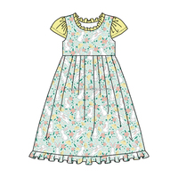 Großhandel Tierdruck Mädchen Prinzessinnenkleid Maßgeschneidertes Muster Sommer Langes Spitzenkleid Laternenärmel Weiches Kinderkleid
