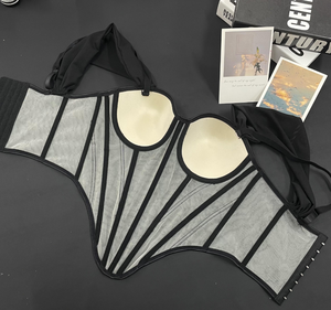 Plus Size Women's Boned Mesh Corset Shapewear Sexy <b>Lingerie</b> Bustier Bodysuit Gothic Full Body Shaper Erotic Party Clubwear Top - Product Image 6