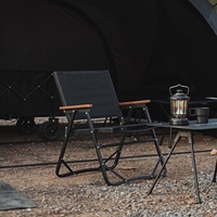Chaise tactique pliante carrée portable avec accoudoirs en bois, tissu Oxford 1000D, cadre en aluminium, camping et pêche, écologique