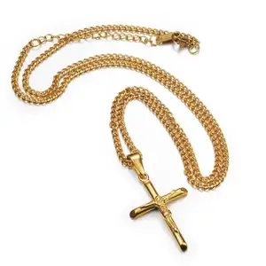 Christian Pendant Necklace Men Fashion Jewelry Crucifix Jesus Cross Pendant Long Chain Necklaces Jewelry
